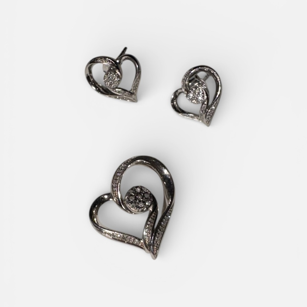 Sterling Silver Heart Jewelry Set Earrings + Pendant Gift